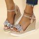 Women's Sandals Wedge Sandals Summer Wedge Heel Peep Toe PU Leather Ankle Strap Silver Pink Gold