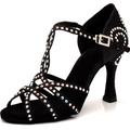 Women's Latin Shoes Salsa Shoes Indoor Performance Glitter Crystal Sequined Jeweled Heel High Heel Peep Toe T-Strap Adults' Black / Sparkling Glitter / Satin