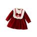 Bslissey Toddler Baby Girls Christmas Velvet Dress Long Sleeve Ruffled Mock Neck Patchwork A-line Dress Infant Casual Cute Princess Dress Daily Clothes 6 Months-3 Years