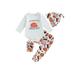 Bslissey Baby Girls Boys 3Pcs Thanksgiving Outfits Long Sleeve Letter Print Romper + Cake/Pumpkin Print Pants + Hat 3M 6M 12M 18M Newborn Infant Casual Cute Clothes