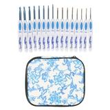 16pcs Crochet Hooks Set Blue White Porcelain Ergonomic Handle Crochet Needles with Case DIY Hand Knitting Art Tools for Beginner