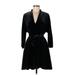 Zara Cocktail Dress - A-Line Plunge 3/4 sleeves: Black Print Dresses - Women's Size Large