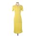 Zara Casual Dress - Sheath Collared Short sleeves: Yellow Print Dresses - Women's Size Small