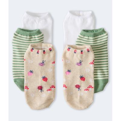 Aeropostale Womens' Summer Strawberry Ankle Sock 3-Pack - Beige - Size ONE SIZE - Cotton
