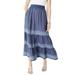 Plus Size Women's Embroidered Tiered Chambray Skirt by Roaman's Denim 24/7 in Medium Wash (Size 14 W)