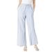 Plus Size Women's Linen Wide-Leg Pant by Roaman's in Dusty Indigo Textured Stripe (Size 14 W)