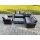 Fimous - Wicker Rattan Garden Furniture Sofa Set with Rectangular Coffee Table Double Seat Sofa Chair Side Table 5 Seater Outdoor Rattan Set Dark