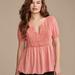 Lucky Brand Crochet Yoke Babydoll Top - Women's Clothing Tops Tees Shirts in Peach Blossom, Size 2XL