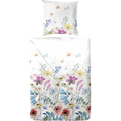 Bettwäsche PRIMERA "Mako-Satin-Bettwäsche Alpine Garden", blau, B/L: 135cm x 200cm, , Mako-Satin, B/L: 80cm x 80cm, Mako-Satin, Obermaterial: 100% Baumwolle, Bettwäsche, mit kunstvollen Blumen Image