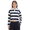 Langarm-Poloshirt TOM TAILOR DENIM Gr. S, blau (navy white block stripe) Damen Shirts Jersey