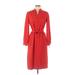 Schrader Sports Casual Dress - Shirtdress Collared 3/4 sleeves: Red Solid Dresses - Women's Size 8