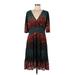 Suzanne Betro Casual Dress - Midi V-Neck 3/4 sleeves: Teal Dresses - Women's Size Medium