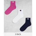 Champion 3 pack quarter socks in pink white and black-Multi