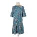 Jules & Leopold Cocktail Dress - A-Line High Neck 3/4 sleeves: Teal Floral Dresses - Women's Size Small