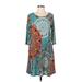 Paisley Grace Casual Dress - A-Line Scoop Neck 3/4 sleeves: Teal Dresses - Women's Size Small