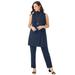 Plus Size Women's 2-Piece Stretch Knit Mockneck Mega Tunic Set by The London Collection in Navy (Size S)