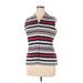 Calvin Klein Short Sleeve Blouse: Red Stripes Tops - Women's Size Large