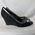 Coach Shoes | Coach Tate Black Canvas Silver Leather Wedge Pump Heel Size 8.5 B Round Toe | Color: Black | Size: 8.5