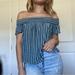 American Eagle Outfitters Tops | American Eagle Striped Off The Shoulder Top | Color: Blue/White | Size: Xs