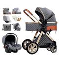 Travel Pram Baby Stroller for Newborn, 3 in 1 Foldable Baby Stroller Carriage Toddler Reversible Bassinet Seat, Infant Stroller Pushchair with Rain Cover Footmuff Mosquito Net (Color : Gray A)