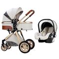 Infant Bassinet 3 in 1 Baby Pram Stroller for Newborn, Baby Carriage Strollers Upgraded Toddler Pram Stroller Luxury Buggy Pushchair with Rain Cover Footmuff Mosquito Net (Color : Beige)