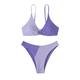 BAODANWUXIAN Swimsuit Womens Ribbed Bikini Set Two Tone Color Block Swimsuits High Cut String Bathing Suit-Purple-S