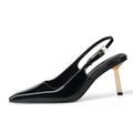 iiimmu Slingback Heels for Women Closed Toe 3.5 IN Kitten Heels Women Pumps Square Toe Heeled Sandals for Women Stiletto Dress Shoes, Patent Leather Pumps, Patent Leather - Black, 5 UK