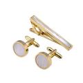 Tie Clips for Men, Fashion Cufflinks Tie Clip Round Gold Silver Clip Men's Shirt Tie Clip Cufflink Set Bar Clips Pinch Wedding Business Tie Clips with G (Color : A)