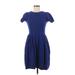 Chelsea & Violet Casual Dress - Fit & Flare High Neck Short sleeves: Blue Print Dresses - Women's Size Medium