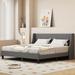 King Size Bed Padded Bed Frame Platform with Adjustable Linen Headboard, Solid Wood Support, Easy to Install Gray