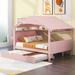 Wood Full Size House Bed with Twin Size Bed Trundle and Storage For Home