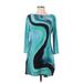 Style&Co Casual Dress - Shift High Neck 3/4 sleeves: Teal Color Block Dresses - Women's Size Small