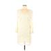 Ya Los Angeles Cocktail Dress - Shift V Neck 3/4 sleeves: Ivory Print Dresses - Women's Size Medium