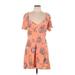 ABound Casual Dress - A-Line V-Neck Short sleeves: Orange Floral Dresses - Women's Size Large