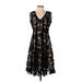 Taylor Cocktail Dress - A-Line V-Neck Sleeveless: Black Print Dresses - Women's Size 4