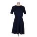 Banana Republic Factory Store Casual Dress - A-Line High Neck Short sleeves: Blue Print Dresses - Women's Size 4