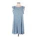Ann Taylor LOFT Casual Dress - Mini Scoop Neck Short sleeves: Blue Print Dresses - Women's Size Large Petite