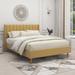 Wade Logan® Eriksay Low Profile Upholstered Platform Bed w/ Wingback Headboard Velvet, Linen in Yellow | Queen | Wayfair