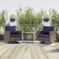 Winston Porter 3-Set Outdoor PE Wicker Furniture Swivel Rocking Couch Set w/ Coffee Table Metal in Blue/Brown | Wayfair