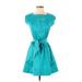 Calypso by Christiane Celle Casual Dress - Fit & Flare: Teal Solid Dresses - Women's Size X-Small