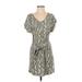 H&M Casual Dress - Mini V Neck Short sleeves: Gray Snake Print Dresses - Women's Size X-Small