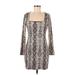 Charlotte Russe Cocktail Dress - Bodycon Square Long sleeves: Tan Snake Print Dresses - Women's Size Medium