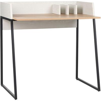Schreibtisch Hellbraun und Weiß MDF-Platte Holzoptik 90 x 60 cm Metallgestell Schwarz Rechteckig Image