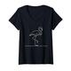 Damen Line Art Vogelornithologe Flamingo T-Shirt mit V-Ausschnitt