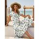 Women's Casual Dress Summer Dress Leaf Print V Neck Long Dress Maxi Dress Streetwear Maxi Street Holiday Short Sleeve Loose Fit White Summer S M L XL 2XL