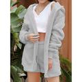 Women's Fleece Fluffy Fuzzy Warm Pajamas Sets Pure Color Warm Fashion Soft Home Daily Bed Polyester Warm Hoodie Long Sleeve Tank Top Shorts Hoodie Fall Winter Deep Purple off white