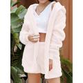 Women's Fleece Fluffy Fuzzy Warm Pajamas Sets Pure Color Warm Fashion Soft Home Daily Bed Polyester Warm Hoodie Long Sleeve Tank Top Shorts Hoodie Fall Winter Deep Purple off white