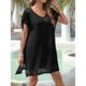 Women's Summer Dress Cover Up Cut Out Vacation Swimming Pool Beach Wear Holiday Short Sleeves Black White Red Color One-Size Size
