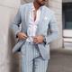 Light Blue Beige Men's Seersucker Wedding Suits Striped Pinstripe 2 Piece Daily Lightweight Suits Casual Plus Size Single Breasted One-button 2024