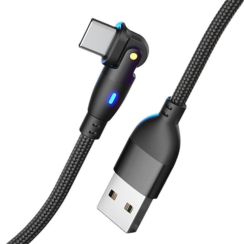 180° drehbares Schnellladekabel, schwenkbares Datenkabel mit Ellbogen für iPhone, Android und Samsung, USB-C-/Micro-/Lightning-Anschlüsse, nylonummanteltes Kabel in verschiedenen Längen mit LED-Anzeige Image